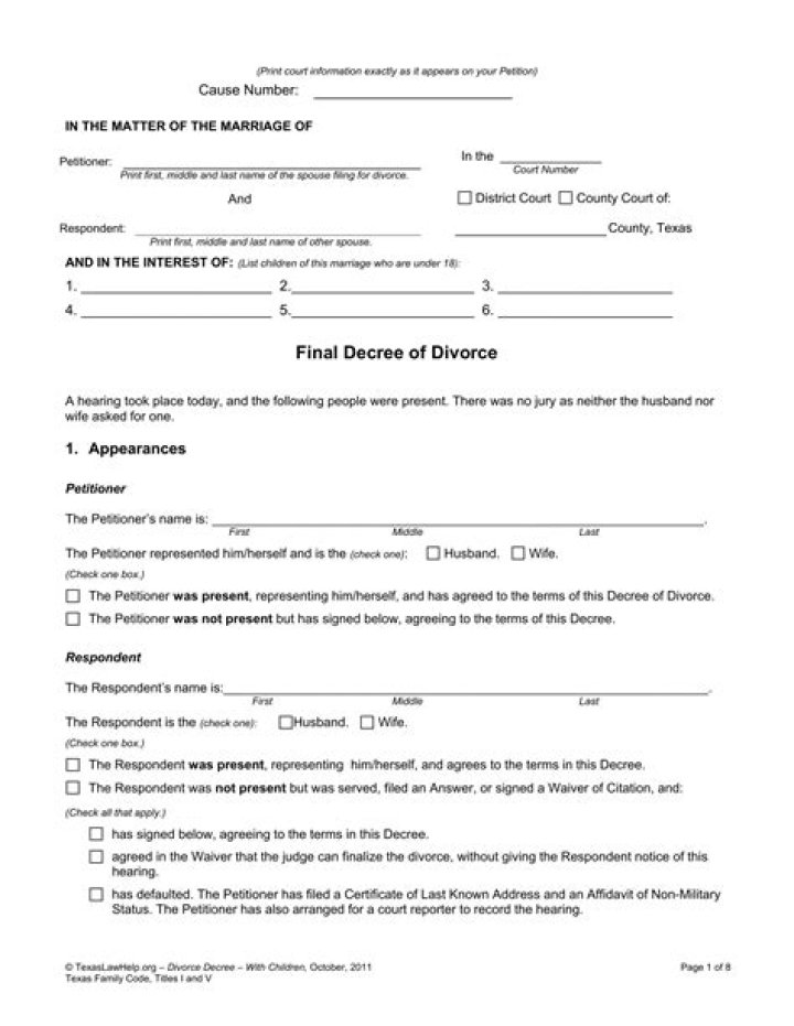 Who fills out the final decree of divorce?